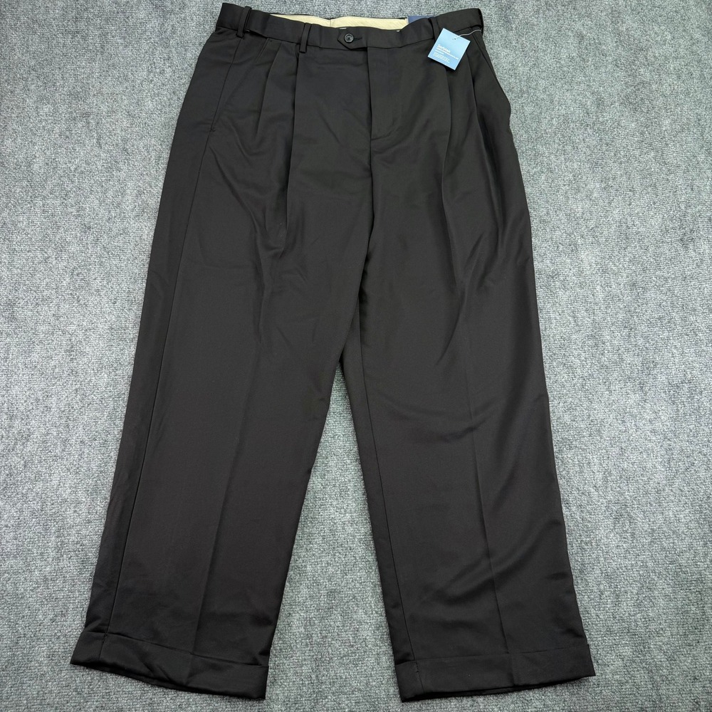 Croft Barrow Pants Mens 38 (Fits 37x30) Black Sorbtek Microfiber Classic Pleated